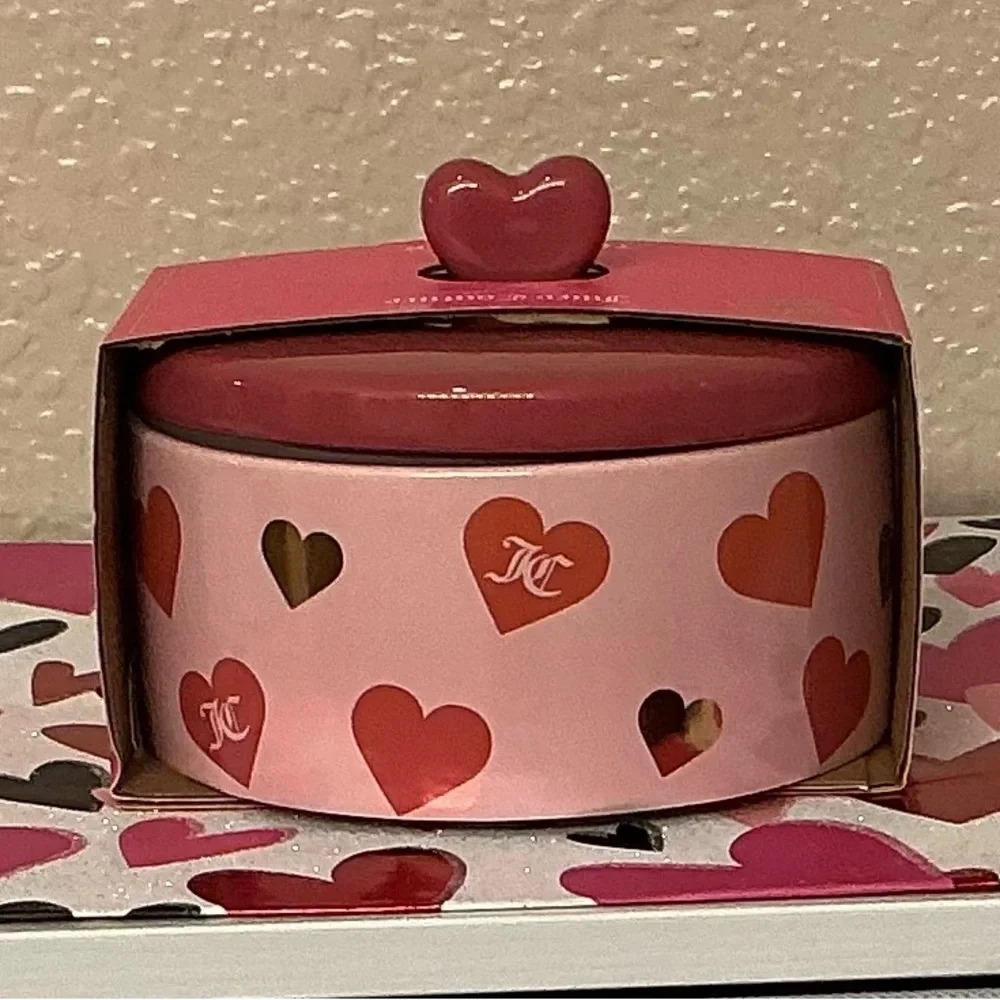 Juicy Couture Heart Patterned Pink Ceramic Trinket Box with Lid